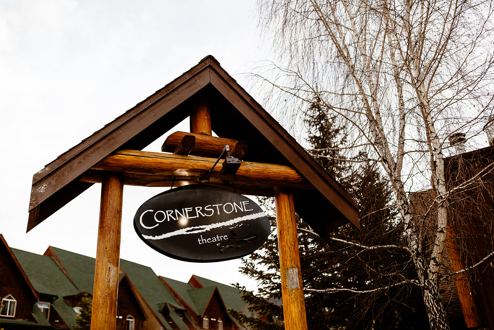 Event Venues in Canmore, AB, Cornerstone Theatre sign, corporate events, teambuilding